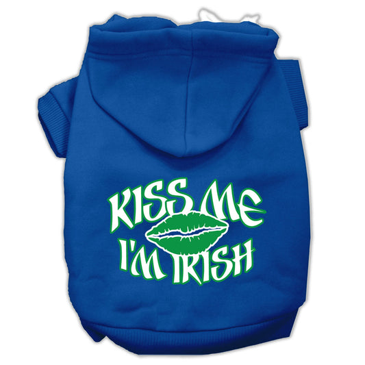 Kiss Me I'm Irish Screen Print Pet Hoodies Blue Size XXL