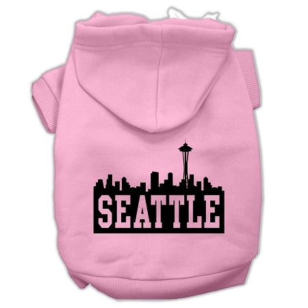 Seattle Skyline Screen Print Pet Hoodies Light Pink Size XL