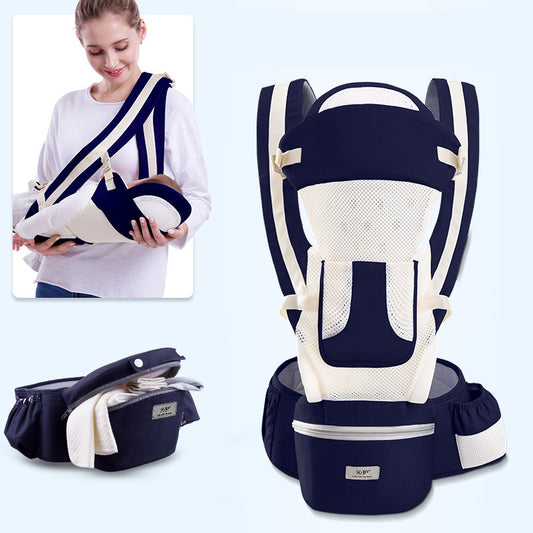 Color: Breathable Dark blue - Ergonomic Baby Carrier Infant Baby Hipseat Carrier 3 In 1 Front Facing Ergonomic Kangaroo Baby Wrap Sling