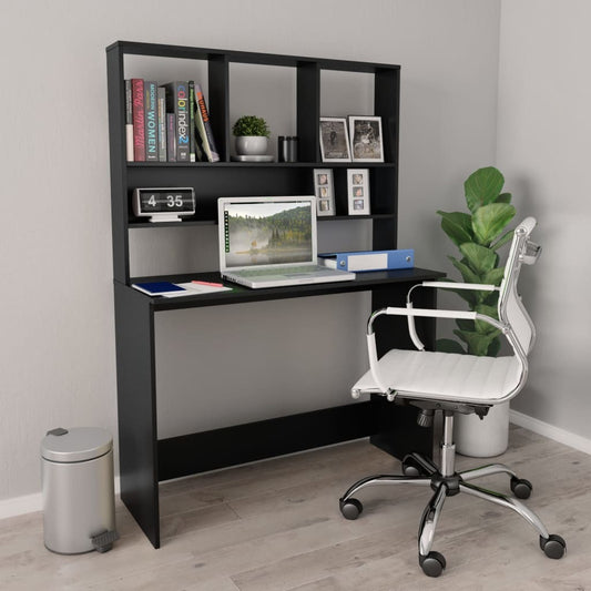 vidaXL Desk with Shelves Black 43.3"x17.7"x61.8" Engineered Wood