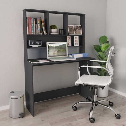 vidaXL Desk with Shelves Gray 43.3"x17.7"x61.8" Engineered Wood