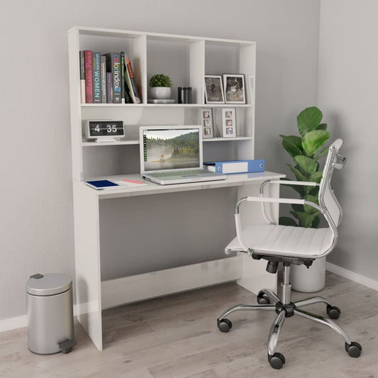 vidaXL Desk with Shelves High Gloss White 43.3" x 17.7" x 61.8" Engineered Wood