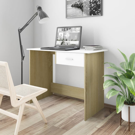 vidaXL Desk White and Sonoma Oak 39.4"x19.7"x29.9" Engineered Wood