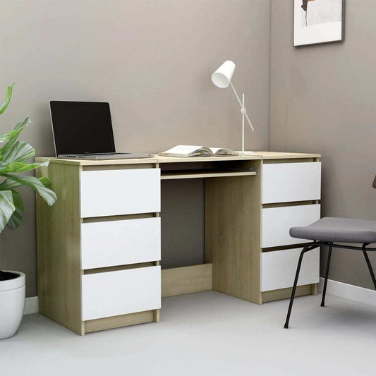 vidaXL Writing Desk White and Sonoma Oak 55.1"x19.7"x30.3" Engineered Wood