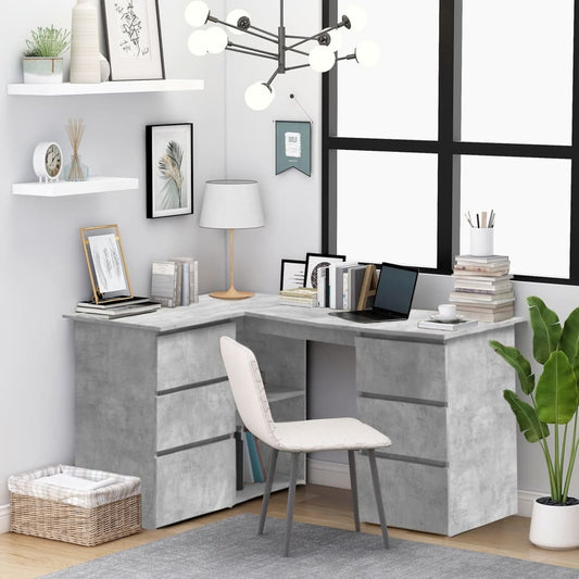 vidaXL Corner Desk Concrete Gray 57.1"x39.4"x29.9" Engineered Wood