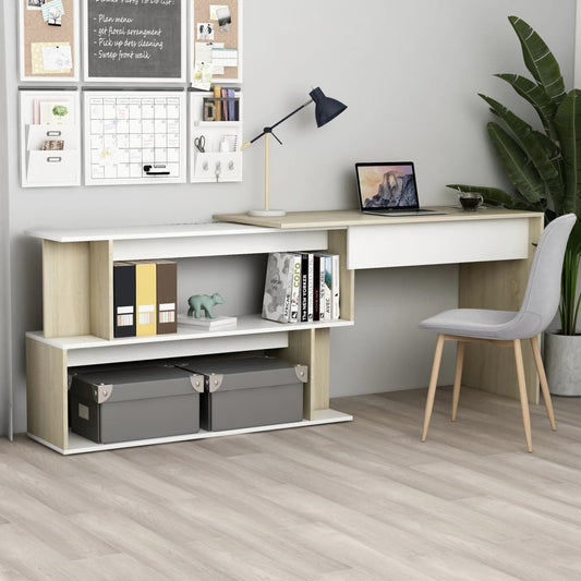 vidaXL Corner Desk White and Sonoma Oak 78.7"x19.7"x29.9" Engineered Wood