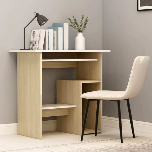 vidaXL Desk White and Sonoma Oak 31.5"x17.7"x29.1" Engineered Wood