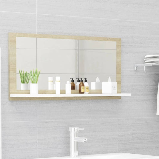 vidaXL Bathroom Mirror White and Sonoma Oak 31.5"x4.1"x14.6" Engineered Wood