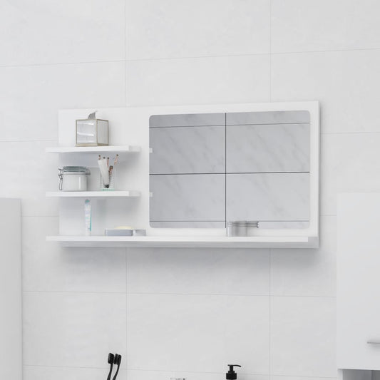 vidaXL Bathroom Mirror High Gloss White 35.4"x4.1"x17.7" Engineered Wood