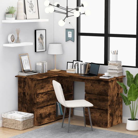 vidaXL Corner Desk Smoked Oak 57.1"x39.4"x29.9" Engineered Wood