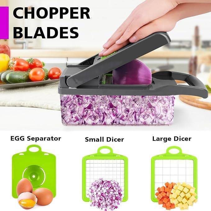 Vegetable Chopper, Pro Onion Chopper, Multifunctional 13 In 1 Food Chopper, Kitchen Vegetable Slicer Dicer Cutter, Veggie Chopper With 8 Blades, Carrot And Garlic Chopper With Container