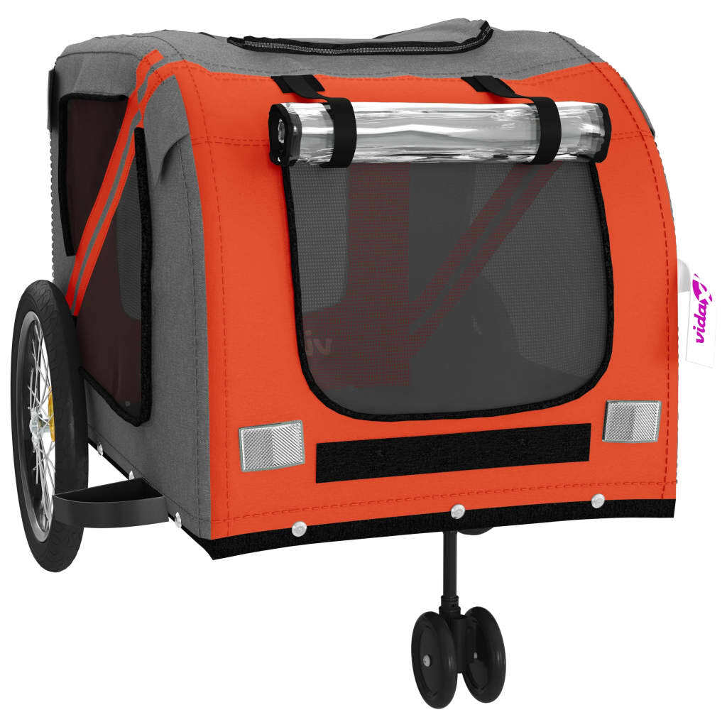 vidaXL Pet Bike Trailer Orange and Gray Oxford Fabric and Iron