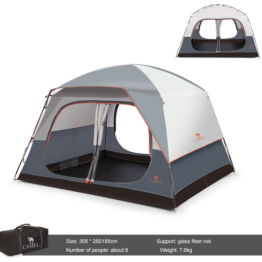 style: 6people, Model: 305x260x185cm - Outdoor Tent Quick Build Glass Pole Waterproof Shading Large Space Rain Camping Travel Tent