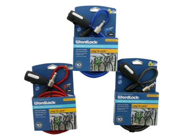 WordLock Match Key Loop n Lock Blue 10mm 7 ft Bike Lock ( Case of 6 )