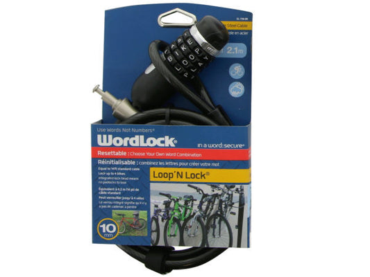 WordLock Loop n Lock 10mm 7 ft Resettable Bike Lock in Black ( Case of 2 )