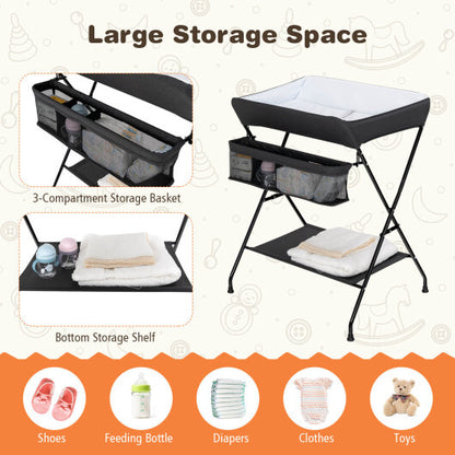 Baby Storage Folding Diaper Changing Table-Black