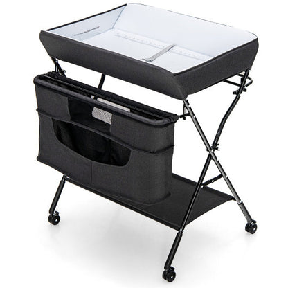 Portable Adjustable Height Newborn Nursery Organizer with Wheel-Black