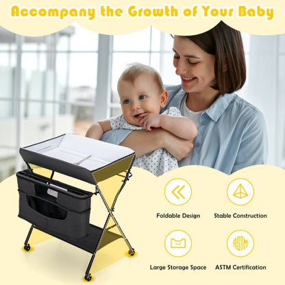 Portable Adjustable Height Newborn Nursery Organizer with Wheel-Black