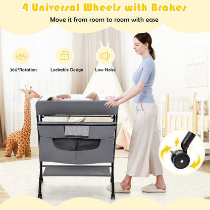 Portable Adjustable Height Newborn Nursery Organizer with Wheel-Black