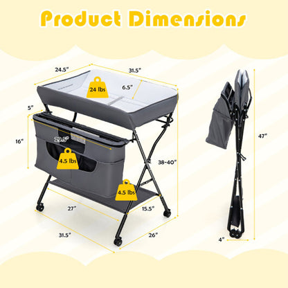 Portable Adjustable Height Newborn Nursery Organizer with Wheel-Black