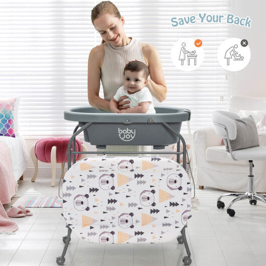 Portable Baby Changing Table with Storage Basket and Shelves-Gray