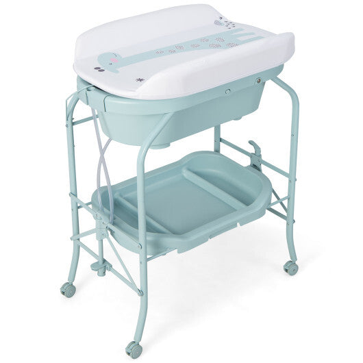 Portable Baby Changing Table with Storage Basket and Shelves-Gray