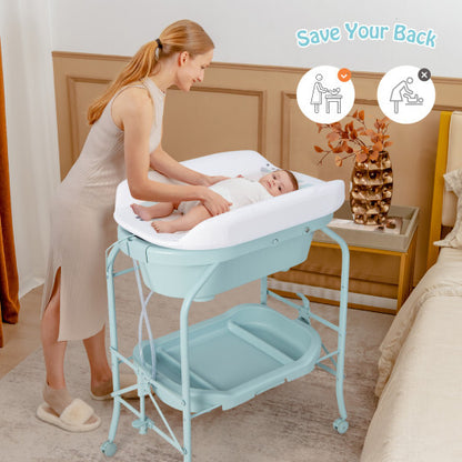 Portable Baby Changing Table with Storage Basket and Shelves-Gray