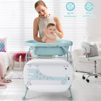 Portable Baby Changing Table with Storage Basket and Shelves-Gray