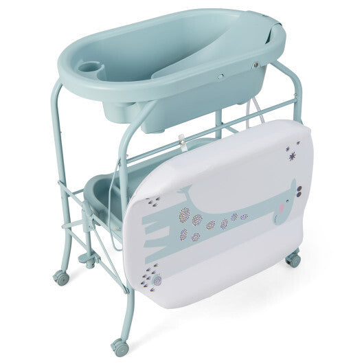 Portable Baby Changing Table with Storage Basket and Shelves-Gray