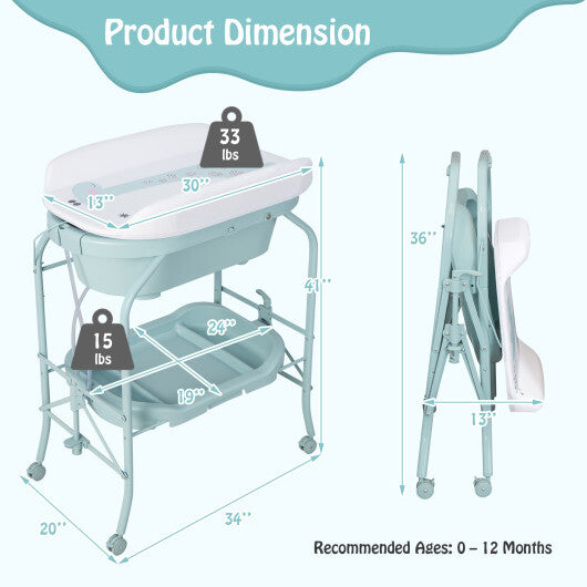 Portable Baby Changing Table with Storage Basket and Shelves-Gray