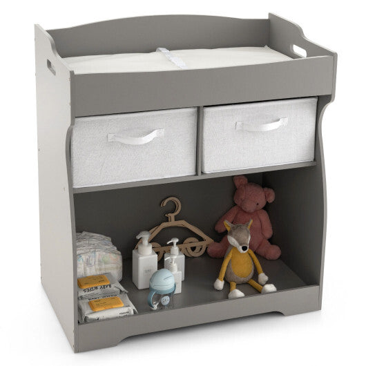 Baby Changing Table with 2 Drawers and Large Storage Bin-Gray - Color: Gray