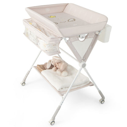 Portable Baby Changing Table with 3-Level Adjustable Height-Beige