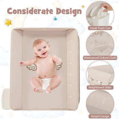 Portable Baby Changing Table with 3-Level Adjustable Height-Beige