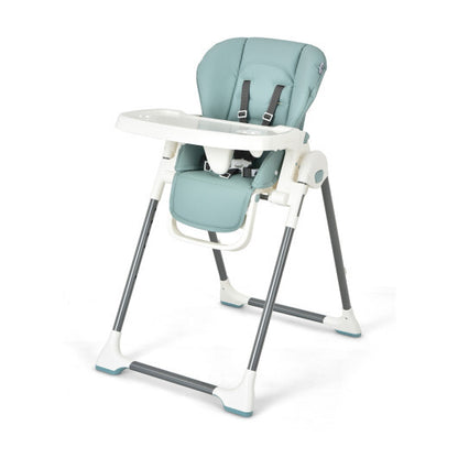 Foldable Baby High Chair with Double Removable Trays and Book Holder-Beige