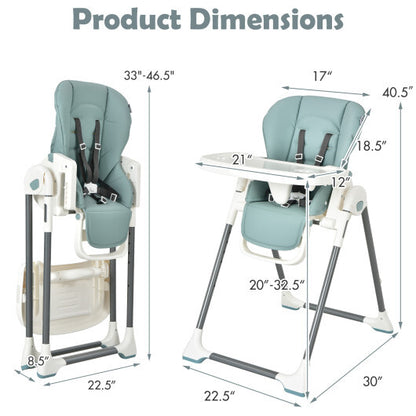 Foldable Baby High Chair with Double Removable Trays and Book Holder-Beige