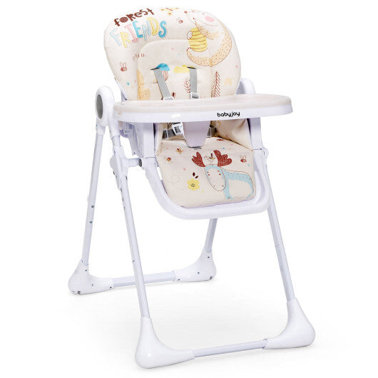 Baby High Chair Folding Feeding Chair with Multiple Recline and Height Positions-Beige