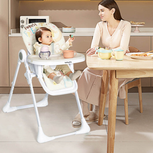 Baby High Chair Folding Feeding Chair with Multiple Recline and Height Positions-Beige