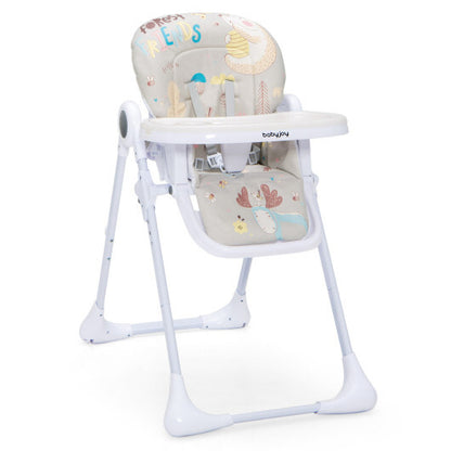 Baby High Chair Folding Feeding Chair with Multiple Recline and Height Positions-Beige