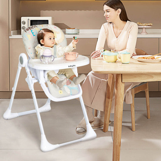 Baby High Chair Folding Feeding Chair with Multiple Recline and Height Positions-Beige