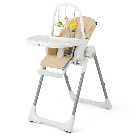 4-in-1 Foldable Baby High Chair with 7 Adjustable Heights and Free Toys Bar-Yellow - Color: Yellow