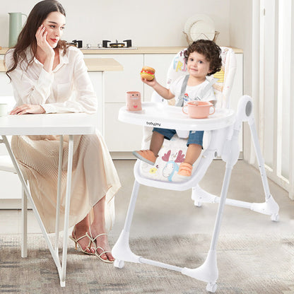 3-In-1 Convertible Highchair with Adjustable Height and 5-Point Safety Belt and Lockable Wheels-Beige - Color: Beige