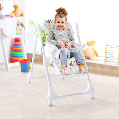 3-In-1 Convertible Highchair with Adjustable Height and 5-Point Safety Belt and Lockable Wheels-Beige - Color: Beige