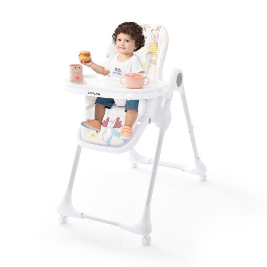 3-In-1 Convertible Highchair with Adjustable Height and 5-Point Safety Belt and Lockable Wheels-Beige - Color: Beige