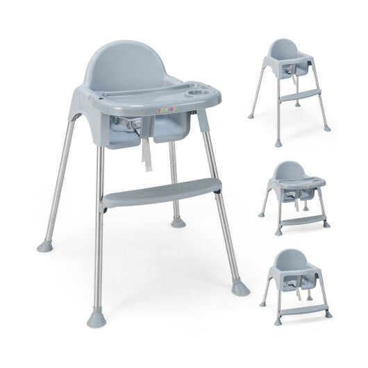 4-in-1 Convertible Baby High Chair with Removable Double Tray-Gray - Color: Gray