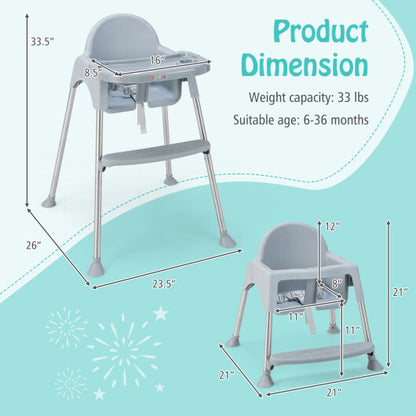 4-in-1 Convertible Baby High Chair with Removable Double Tray-Gray