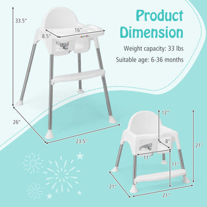 4-in-1 Convertible Baby High Chair with Removable Double Tray-Gray