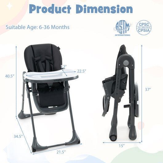 3-In-1 Convertible Baby High Chair for Toddlers-Black - Color: Black