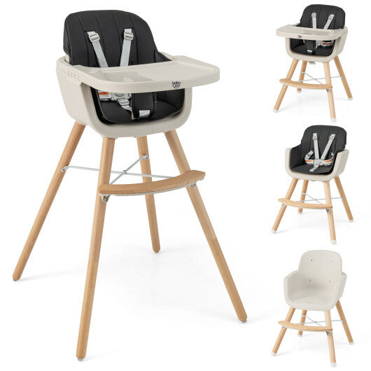 3-in-1 Convertible Wooden High Chair with Cushion-Black - Color: Black