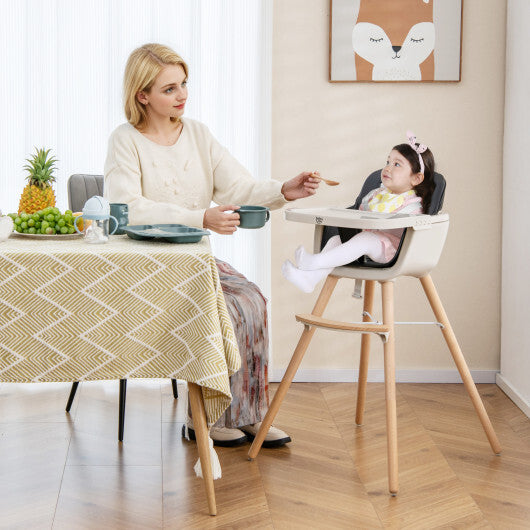 3-in-1 Convertible Wooden High Chair with Cushion-Black - Color: Black