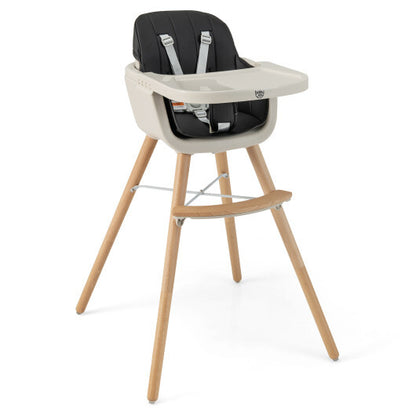 3-in-1 Convertible Wooden High Chair with Cushion-Black - Color: Black